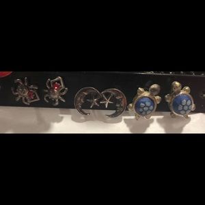 Stud Earrings (3 pairs). Moons, Turtles, Spiders